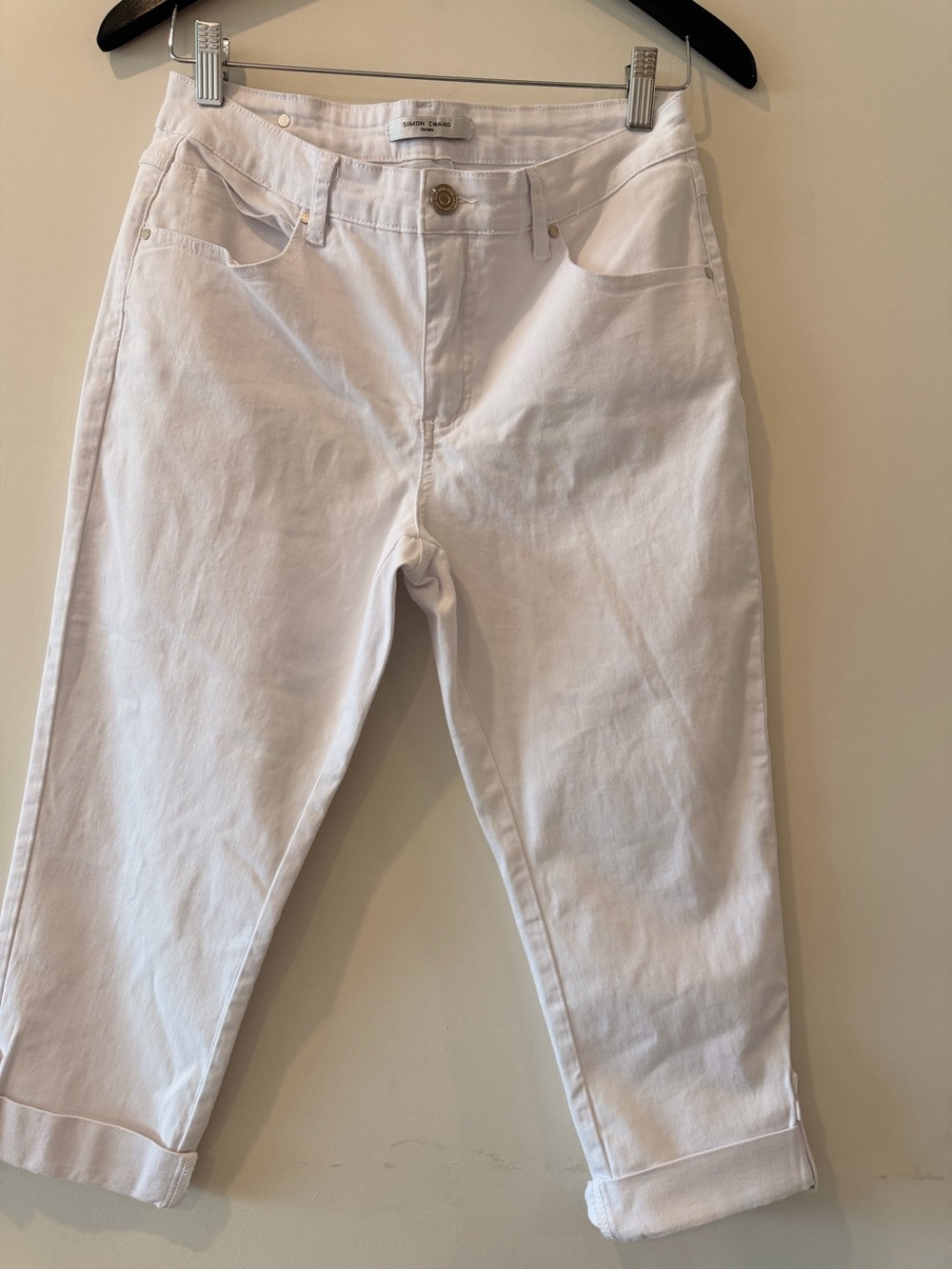 Simon Chang White Cropped Straight Jeans